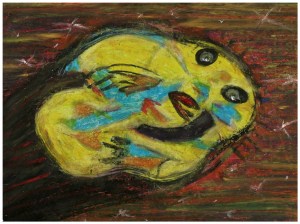 Something Like An Owl oil pastel drawing on paper by Spiekly